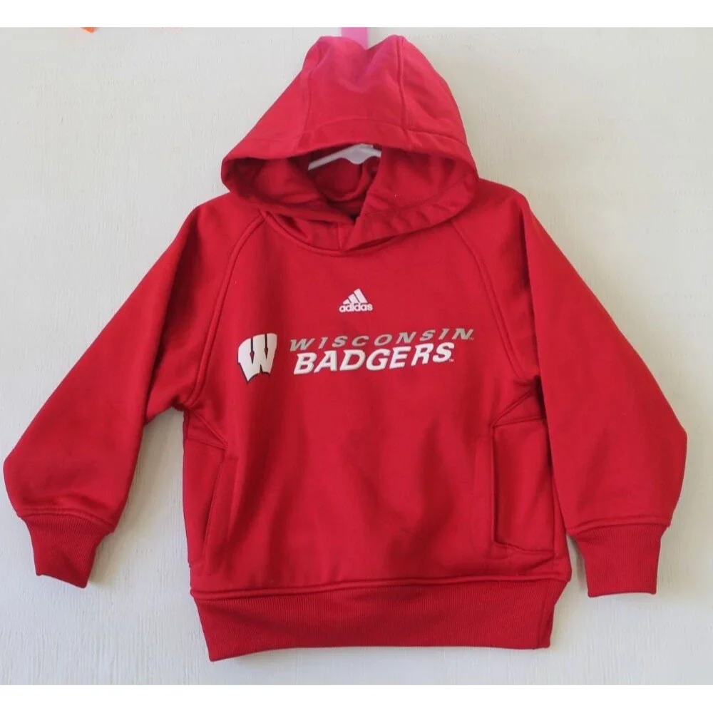 Adidas Wisconsin Badgers Hoodie Boys Medium 5/6 Red White Pullover